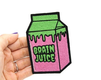 Brain Juice Drink Carton Iron On Embroidered Patch