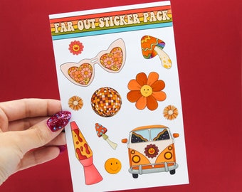 Far Out Retro Sticker Pack- Vinyl, Machine Die Cut & Water Resistant