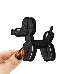 Black Balloon Dog Iron-On Embroidered Patch