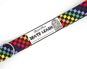 Rainbow Checkered Black Adjustable Roller Skate Leash