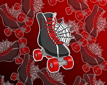 Gothic Roller Skate and Spiderweb Vinyl Sticker - Vinyl, Machine Die Cut & Waterproof