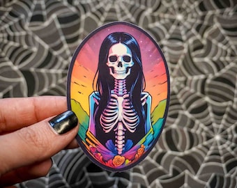 Rainbow Skeleton Woman Sticker - Vinyl, Machine Die Cut & Water Resistant