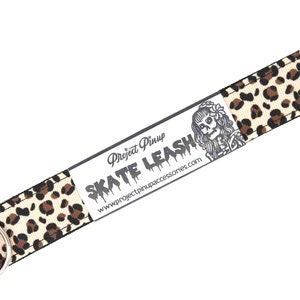 Beige Leopard Print Black Roller Skate Leash with D Rings - Adjustable - Yoga Mat Strap - Skateboard Sling