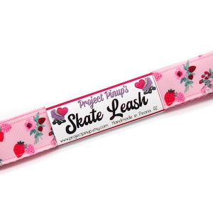 Strawberry Floral Pink Roller Skate Leash with D Rings - Adjustable - Yoga Mat Strap - Skateboard Sling