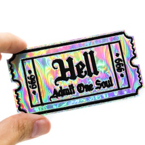 Silver Holo Hell Admit One Soul 666 Gothic Iron On Embroidered Patch