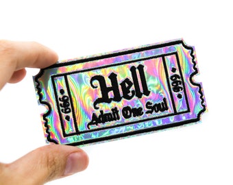 Silver Holo Hell Admit One Soul 666 Gothic Iron On Embroidered Patch