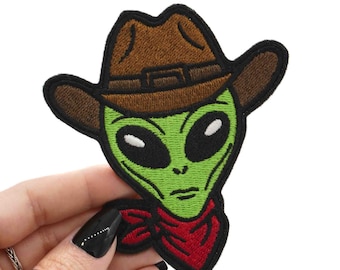 Parche termoadhesivo bordado de vaquero alienígena