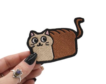 Parche termoadhesivo bordado con forma de pan de gato