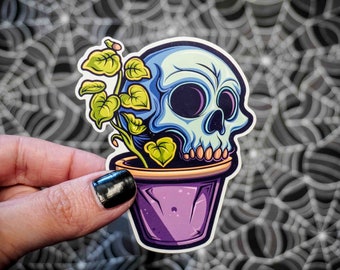 Skull and Basil Planter Sticker - Vinyl, Machine Die Cut & Water Resistant