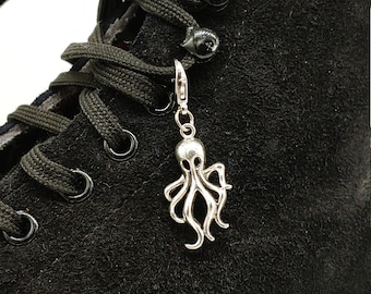 Silver Octopus Skate Charm - Shoe Charm, Zipper Pull, Bag Charm, Stitch Marker