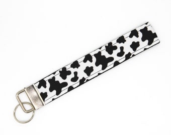 Cow Print Keychain Key Fob Wristlet