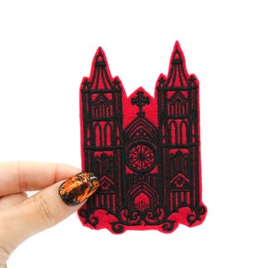 Gothic Cathedral Red and Black Embroidered Iron on Patch image 6