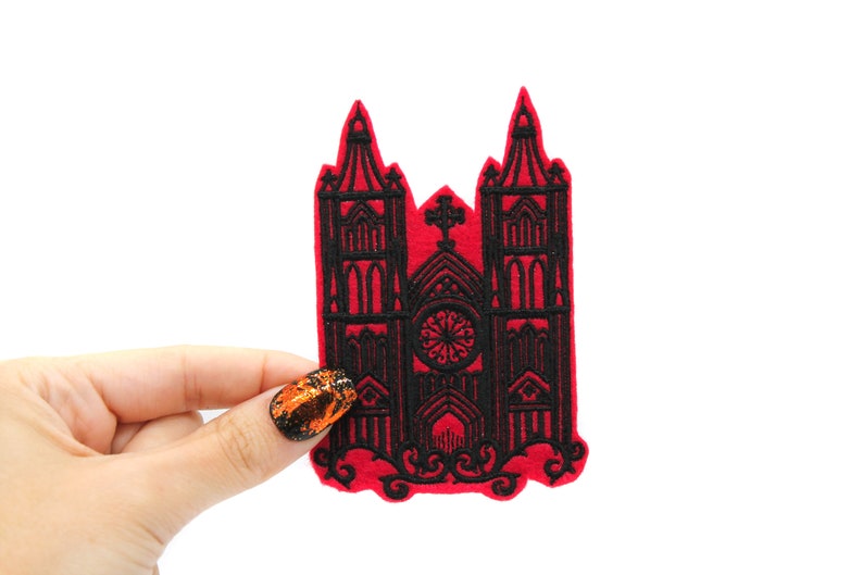 Gothic Cathedral Red and Black Embroidered Iron on Patch image 6