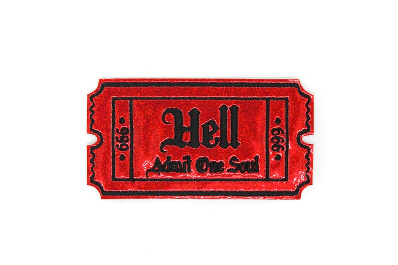 Red Glitter Holo Hell Admit One Soul 666 Gothic Iron on Embroidered ...