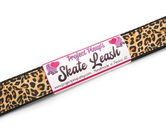 Leopard Print Roller Skate Leash with D Rings - Adjustable - Yoga Mat Strap - Skateboard Sling