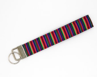 Mexican Sarape Stripes Keychain Key Fob Wristlet