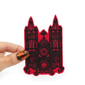 Gothic Cathedral Red and Black Embroidered Iron on Patch image 5