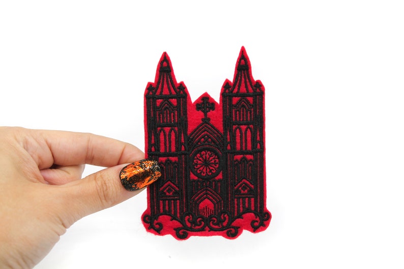 Gothic Cathedral Red and Black Embroidered Iron on Patch image 5