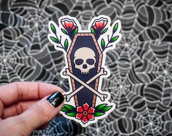 Coffin and Crossbones Sticker - Vinyl, Machine Die Cut & Water Resistant