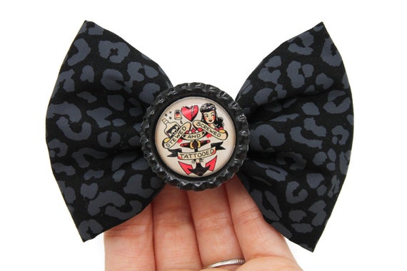 Tattoo Black Leopard Print Hair Bow Clip Etsy