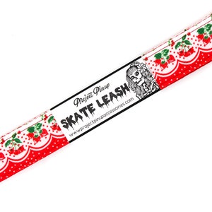 Retro Red and White Strawberries and Cherries and Lace Roller Skate Leash  with D Rings - Adjustable -  Yoga Mat Strap - Skateboard Sling
