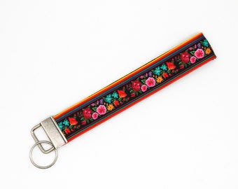 Mexican Floral Keychain Key Fob Wristlet