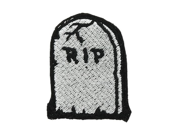 RIP Tombstone Small Black and Gray Iron On Embroidered Patch