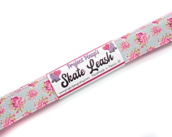 Polka Dots and Pink Roses  Roller Skate Leash with D Rings - Adjustable - Yoga Mat Strap - Skateboard Sling