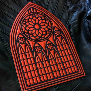 XL Cathedral Window Red Glitter Holographic Vinyl Embroidered Iron On Patch