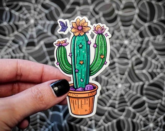 Bat and Blooming Cactus Sticker - Vinyl, Machine Die Cut & Water Resistant