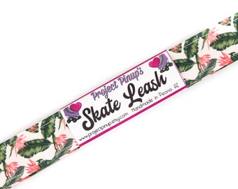 Birds of Paradise Plant Small Print Roller Skate Leash with D Rings - Adjustable - Yoga Mat Strap - Skateboard Sling