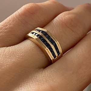 Deco Sapphire Ring 10k Solid Gold sculptural organic shape band Size 5.75 90's vintage jewelry image 1