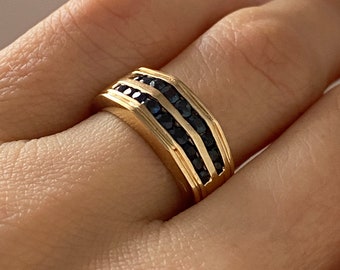 Deco Sapphire Ring ~ 10k Solid Gold sculptural organic shape band Size 5.75 - 90's vintage jewelry