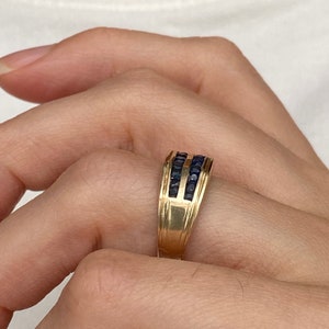 Deco Sapphire Ring 10k Solid Gold sculptural organic shape band Size 5.75 90's vintage jewelry image 8