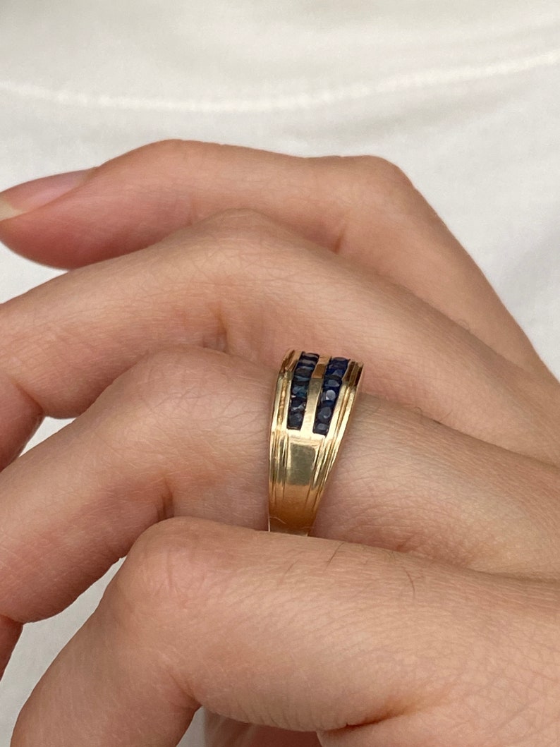 Deco Sapphire Ring 10k Solid Gold sculptural organic shape band Size 5.75 90's vintage jewelry image 8