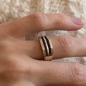 Deco Sapphire Ring 10k Solid Gold sculptural organic shape band Size 5.75 90's vintage jewelry image 7