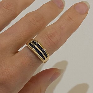 Deco Sapphire Ring 10k Solid Gold sculptural organic shape band Size 5.75 90's vintage jewelry image 6