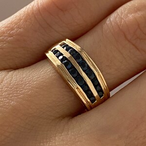 Deco Sapphire Ring 10k Solid Gold sculptural organic shape band Size 5.75 90's vintage jewelry image 9