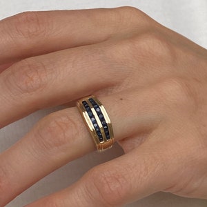 Deco Sapphire Ring 10k Solid Gold sculptural organic shape band Size 5.75 90's vintage jewelry image 2