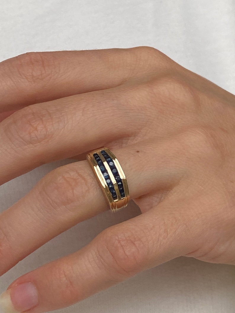 Deco Sapphire Ring 10k Solid Gold sculptural organic shape band Size 5.75 90's vintage jewelry image 2