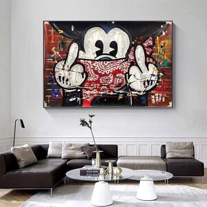 Impresión en lienzo de Mickey con grafiti de dibujos animados coloridos: una pieza divertida y caprichosa para la decoración de la pared de la sala de estar.