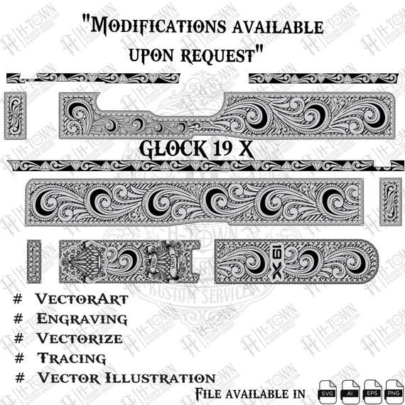 Glock19X アラベスク彫刻 スライド Glock 19X Scroll Engraving Vector | Firearm Slide Design (digital