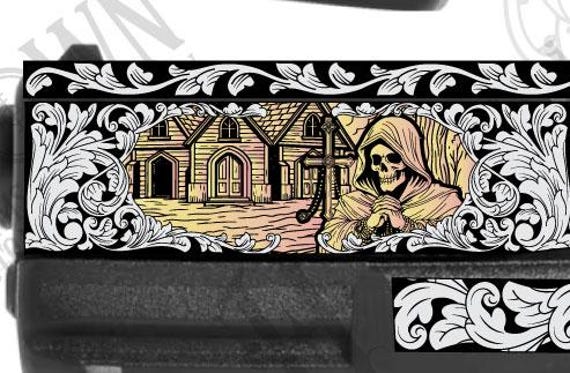 G-19 Gen 3 Engraving Design | Skeleton Grim Reaper, Floral Scroll