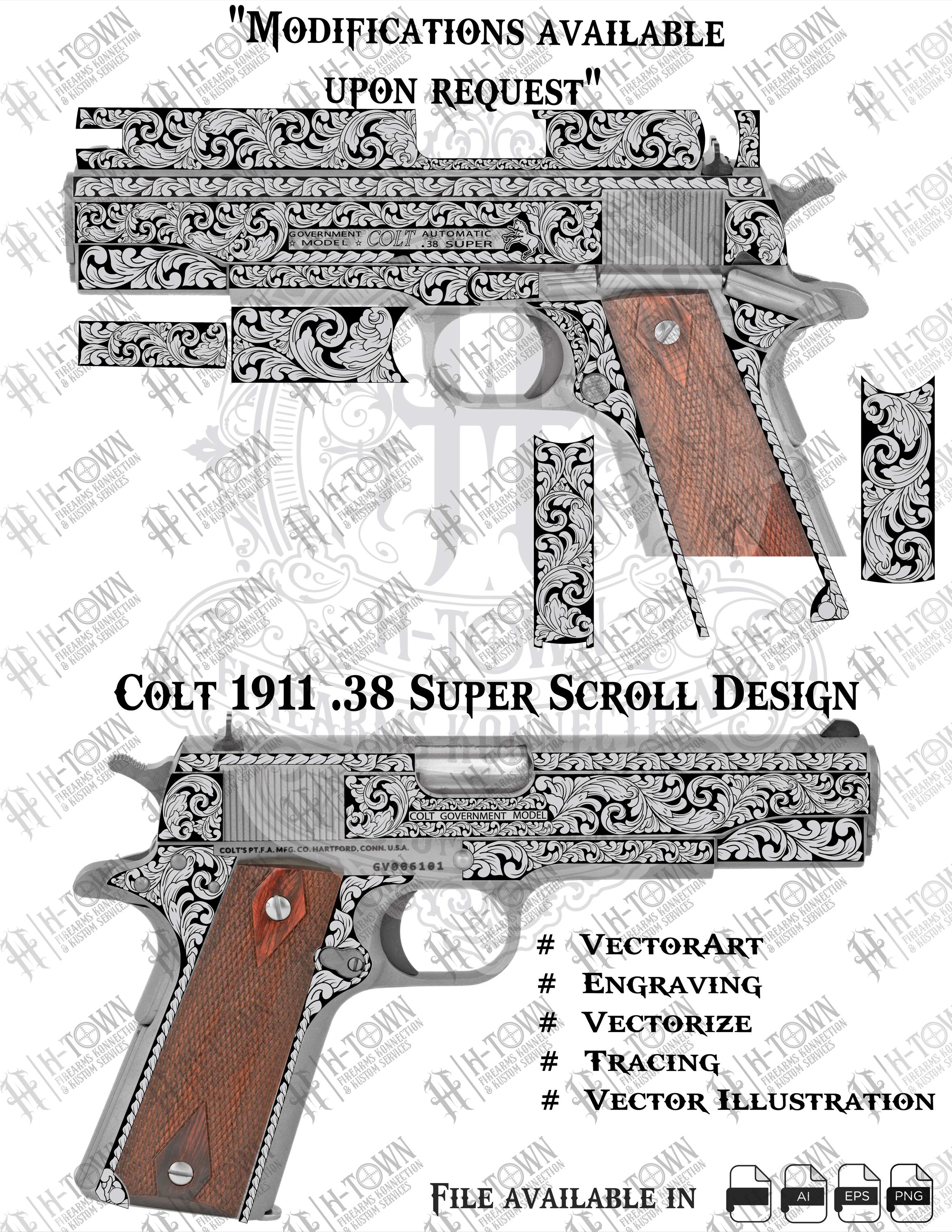 ヤサールページ Colt 1911 .38 Super Scroll Engraving Design (digital File) - Etsy