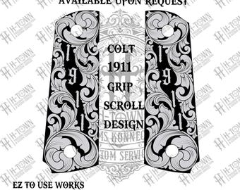 Colt 1911 Grip Scroll Engraving Design: Laser-Ready Vector (Digital Download