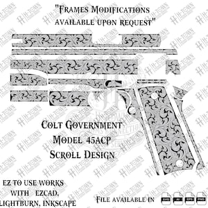 Colt 1911 Government model .45 Scroll Engraving | Full Slide Vector Design | Laser Ready Svg PNG EPS AI | Custom Pistol Art