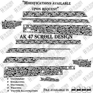 AK47 Scroll Engraving Design | Classic Full Rifle Vector for Laser Engraving | SVG Ai EPS PNG | Digital Download"