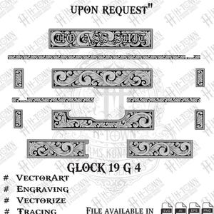 GLOCK 19 Gen 4 Engraving Scroll Vector | Ornamental Grip Design | Full Slide Svg Png AI EPS | Custom Laser Template