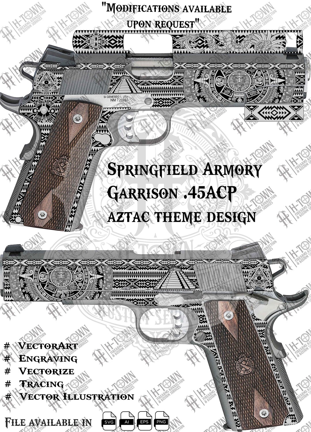 Springfield Garrison .45ACP Aztec Laser Engraving Design | Pistol ...