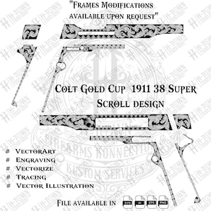 Colt Gold Cup 1911 .38 super Scroll Design Engraving | Slide Vector Design | Laser Ready Svg PNG EPS AI | Custom Pistol Art